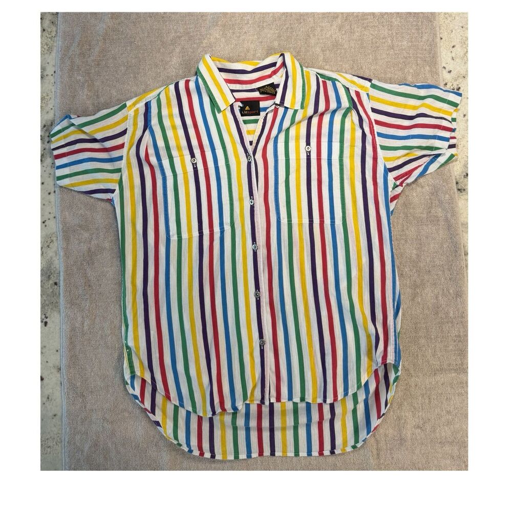 Lizsport Women’s Multicolor Striped Cotton Woven Top-Small